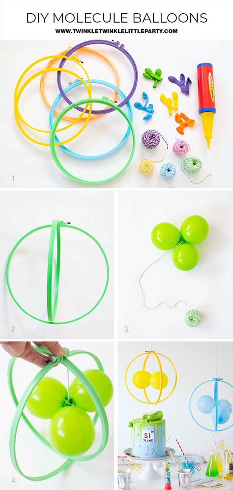 DIY Molecule Balloon Party Decor for a Mad Science Birthday Party Balloon Birthday Decor, Balloon Party Decor, Science Party Decorations, Science Themed Party, Science Birthday Party Ideas, Scientist Birthday Party, Mad Scientist Birthday, Science Birthday Party, Mad Science Party