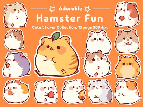 Cute Hamster Drawing Easy, Kawaii Hamster, Cute Hamster Drawing, Hamster Cute Cartoon, Draw Hamster Cute, Kawaii Hamster Drawing, Hamster Kawaii, Hamster Sticker, Kawaii Illustration