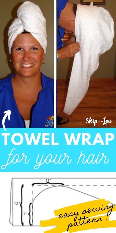 Diy Towel Wrap, Diy Hair Towel, Hair Towel Pattern, Skip To My Lou, Hair Towel Wrap, Diy Towels, Homemade Hair Products, Towel Wrap, Small Sewing Projects