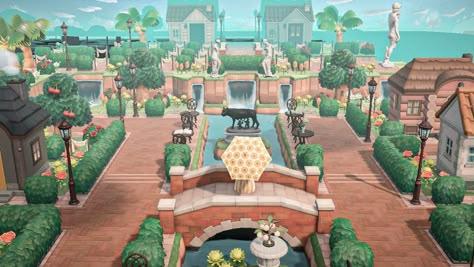 Animal Crossing Plaza Design, Flat Island Animal Crossing, Acnh Behind Resident Services, Animal Crossing Courtyard, Animal Crossing Fairground, Idee Animal Crossing New Horizon, Animal Crossing Park Ideas, Terraforming Animal Crossing, Ile Animal Crossing New Horizon