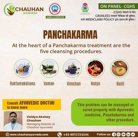 Revitalize your body and mind with our panchakarma therapy at Chauhan Ayurveda. Embrace the transformative power of traditional Ayurvedic detoxification and rejuvenation treatments. Contact us for an appointment: - Email ID: drchauhanayurveda@gmail.com Phone:- +91–9971734344 Website: http://chauhanayurveda.com/ #Panchakarma #AyurvedaDetox #Raktamokshana #BloodCleansing #Vaman #EmesisTherapy #Virechan #PurgationTherapy #Nasya #NasalCleansing #Basti #EnemaTherapy #AyurvedicTherapy #HolisticHealing Medical Study, Ayurveda Hospital, Ayurvedic Therapy, Ayurvedic Doctor, Family Nurse Practitioner, Study Essentials, Medical Studies, Email Id, Ayurvedic Medicine