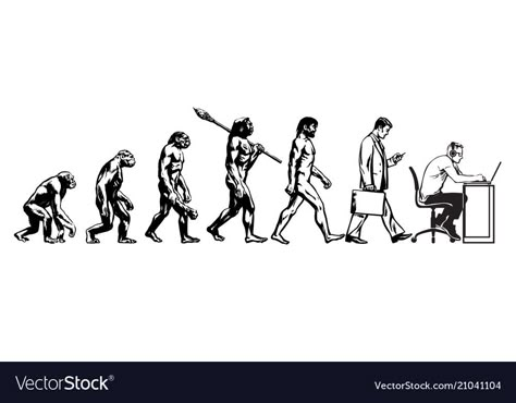 Evolution Of Man Drawing, Evolution Of Man Illustration, Human Development Illustration, Human Evolution Illustration, Evolution Illustration, Sitting At Computer, Evolution Artwork, Evolution Of Human, Eco Project