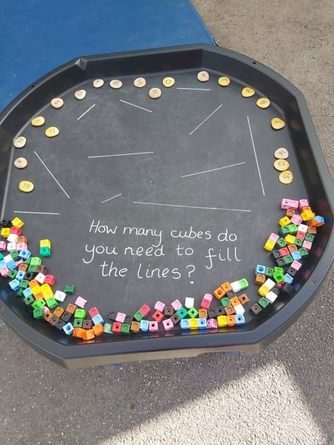 Outdoor Enhanced Provision, Early Years Sensory Play, Outdoor Maths Activities Eyfs, Tuft Tray Ideas Maths, Lego Tuff Tray Ideas, Eyfs Outdoor Activities Ideas, Math Trays Preschool, Weighing Activities Eyfs, Tuft Tray Ideas Year 1