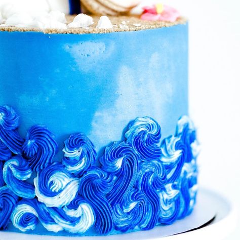 Wave buttercream cake Water Park Birthday, Cake With Icing, Edible Sand, Wave Cake, Cookie Baskets, 9th Birthday Cake, Cake Painting, Ocean Theme Birthday, Ocean Cakes