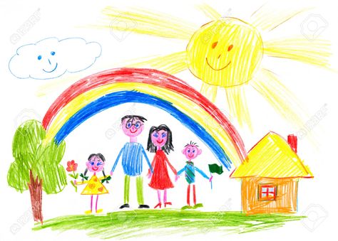 Family Picture Drawing Easy, Home Drawing For Kids, Family Drawing For Kids, My Family Drawing, Happy Family Drawing, Kids Drawing Projects, Happy Family Pictures, Family Picture Drawing, House Drawing For Kids