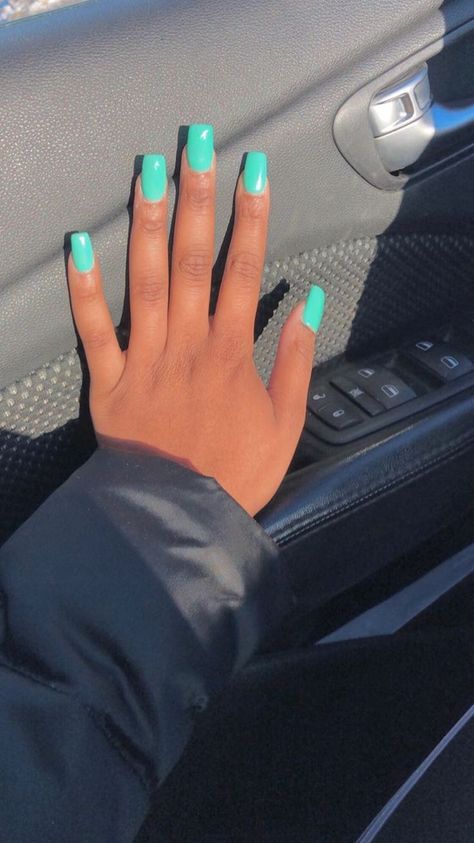 Untitled Teal Acrylic Nails, Aqua Nails, Teal Nails, Turquoise Nails, Green Nail Polish, Summery Nails, Green Nail, Simple Acrylic Nails, Short Square Acrylic Nails