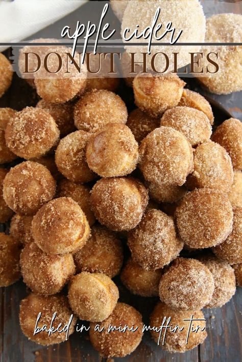 Apple Cider Donut Holes are an easy breakfast recipe made with a simple apple cider batter and baked in a mini muffin tin, then rolled in a cinnamon and sugar coating. They are positively scrumptious! Apple Cider Donut Holes Recipe, Apple Cider Donut Holes, Mini Donut Recipes, Pumpkin Waffles Recipe, Cruffin Recipe, Donut Hole Recipe, Autumn Foods, Cider Donuts Recipe, Apple Cider Donuts Recipe