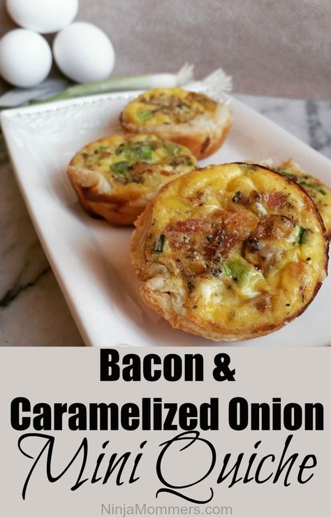 Best Mini Quiche Recipe- Caramelized Onion and Bacon                                                                                                                                                      More Quiche Appetizers, Quiche Brunch, Mini Quiche Recipe, Bacon Quiche Recipe, Mini Quiche Recipes, Gluten Free Puff Pastry, Overnight Oatmeal Recipes, Quiche Recipes Easy, Bacon Quiche