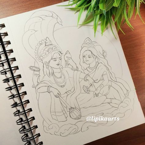 Vishnu Laxmi Drawing, Narayan Sketch, Laxmi Narayan Drawing, God And Goddess Drawing, Laxmi Narayan Painting, Mirabai Painting, Narayan Drawing, Devotional Drawings, Rangoli God