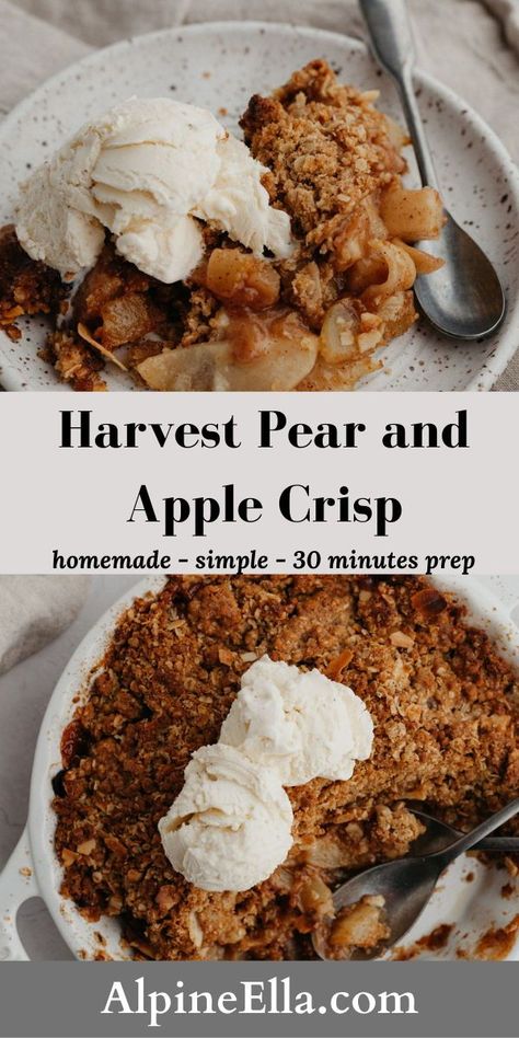 The most delicious pear and apple crisp, covered in a ginger oat topping. Garlic Butter Rolls, Apple Pear Crisp, Matter Experiments, Apple Crisp No Oats, Apple Crisp Cheesecake, Butter Rolls, Dessert Recipes For A Crowd, Celebration Desserts, Cherry Crisp