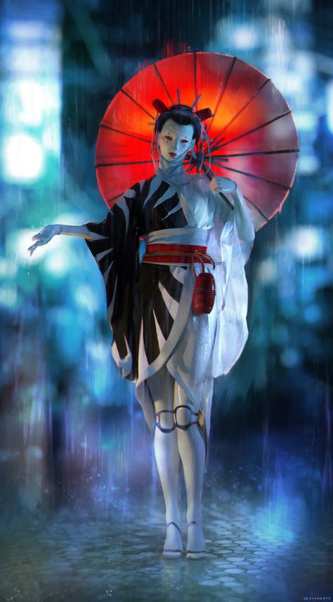 Inkpunk 55: Future Geisha, Marthe Jonkers on ArtStation at https://www.artstation.com/artwork/DaYP0?fbclid=IwAR2BFNdSuVQdTRiQexw-ORvESYe5mOWukLjh6r27hDXnWICrWDxlb4IttZI Japanese Cyberpunk, Geisha Art, Cyberpunk Girl, Arte Robot, Cyberpunk Aesthetic, Arte Cyberpunk, Cyberpunk Character, 캐릭터 드로잉, Cyberpunk Art