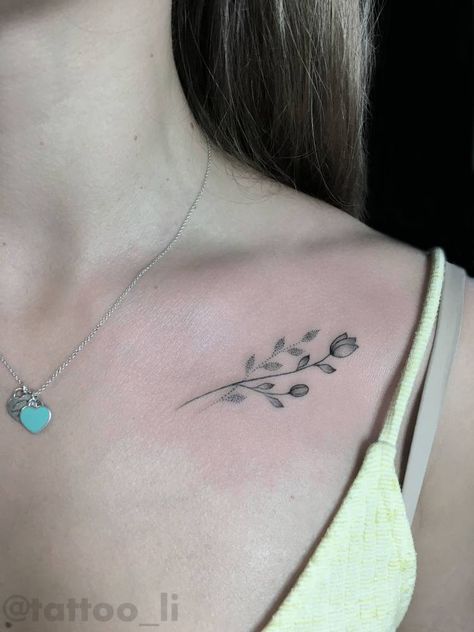 Delicate Flower Tattoo, Always Tattoo, Clavicle Tattoo, Tulip Tattoo, Tattoos For Women Flowers, Small Tattoos Simple, Minimalist Line Art, Collar Bone Tattoo, Line Art Tattoos