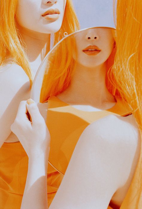 Saturated Photography, Mirror Photography, Choi Hansol, Orange Aesthetic, Beauty Design, Orange Hair, Saturated Color, Film Aesthetic, Fashion Shoot