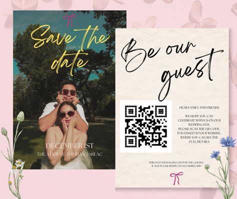 This is a DIY invitation, a save the date and qr code to direct guests on the website invitation. Are We Dating, Diy Invitation, Simple Invitation, Diy Invitations, Qr Code, Save The Date, Coding, Save The Date Cards