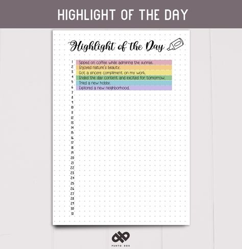 Printable Highlight of the Day. A5 Journal Page. Daily Tracker. Highlight Of The Day Journal, Highlight Of The Day Bullet Journal, Bullet Journal Health Tracker, Med Tracker Bullet Journal, Bullet Journal Assignment Tracker, Highlight Of The Day, Daily Expense Tracker Bullet Journal, Daily Tracker, Baby Shower Games Unique