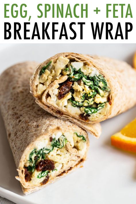 Similar to the Starbucks breakfast wrap, this healthy egg and hummus breakfast wrap is stuffed with spinach, onion, sun-dried tomatoes and feta. #eggs #breakfastwrap #breakfast #wrap #eatingbridfood Breakfast Wrap Ideas, Hummus Breakfast, Feta Breakfast, Beef Snacks, Feta Eggs, Healthy Breakfast Wraps, Egg Wraps, Starbucks Breakfast, Egg Spinach