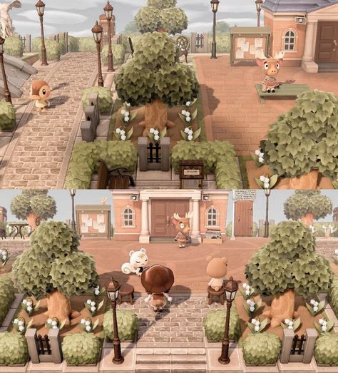 Cottagecore Animal Crossing, Plaza Design, Acnh Cottagecore, Animal Crossing 3ds, City Island, Animal Crossing Guide, Animal Crossing Qr Codes Clothes, Animal Crossing Wild World, Casas The Sims 4