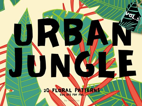 Seamless Patterns Urban Jungle Vol 5 by Konstantina Louka Illustrated Pattern, Ecology Design, Jungle Illustration, Jungle Pattern, Blog Backgrounds, Color Palette Bright, Textile Designs, Logo Restaurant, Graphic Design Resources