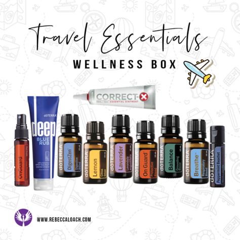 Essential Oils For Travel, Essential Oils For Traveling, Wellness Box, Top Essential Oils, Doterra Lavender, Doterra Essential Oils Recipes, Healing Essential Oils, Essential Oil Blends Recipes, Doterra Oils