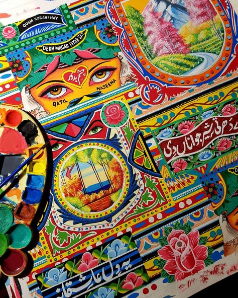 Hibah Moueen Yasin on Instagram: “Working on a "Truck Art" pattern... ~ poster paints on archival paper . . #art #artista #artist #artistsoninstagram #artistic #artwork…” Truck Art Pakistan Pattern, Truck Art Pattern, Truck Art Painting, Pakistan Painting, Pakistan Truck Art, Truck Art Pakistan, Truck Painting, Pakistani Art, Poster Paint