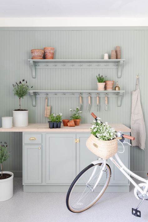 Wooden Peg Rail, Shaker Peg Rail, Sage Green Paint Color, Sage Green Paint, Peg Rail, Peg Rack, Garage Floor Coatings, Farmhouse Shelf, Shaker Pegs