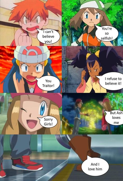 Romantic Comedy Anime, Pikachu Funny, Pokémon Heroes, Ash Ash, Pokemon Umbreon, Pokemon Couples, Pokemon Ash And Serena, Pokemon Firered, Pokemon Ash