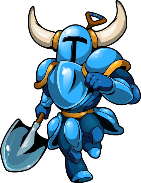 Shovel Knight is the protagonist of Yacht Club Games' indie title, Shovel Knight. He is clad in a blue suit of armor and carries a big blue shovel. Club Games, Best Indie Games, Shovel Knight, Cartoon Video Games, Megaman X, Knight Art, Metroid, Book Projects, Video Game Art