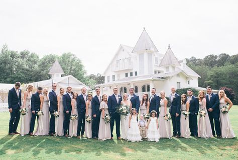 Taupe bridesmaids dresses and navy blue suits for the groom and groomsmen. Leah Grace Photography // Planner - M Elizabeth Weddings & Events // Venue & Catering - The Sonnet House in Birmingham, Ala // Florist - Corey Daniel Florals Taupe Bridesmaid Dresses Navy Suits, Navy And Taupe Wedding, Suits For The Groom, Taupe Wedding Colors, Hunters Wedding, Navy Blue Suits, Taupe Bridesmaid, Southern Charm Wedding, Blue Groomsmen