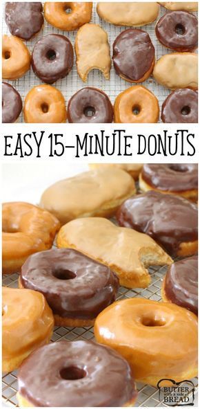 Here are 3 recipes for simple to make, 15-minute donuts! Maple Bars, Chocolate Glazed and Pumpkin Spice Glazed- you've GOT to try them all! Butter With A Side of Bread International Appetizers, Doughnut Recipe Easy, Maple Bars, Easy Donut Recipe, Easy Donuts, Homemade Donuts Recipe, Bars Chocolate, Donut Recipe, Homemade Donuts