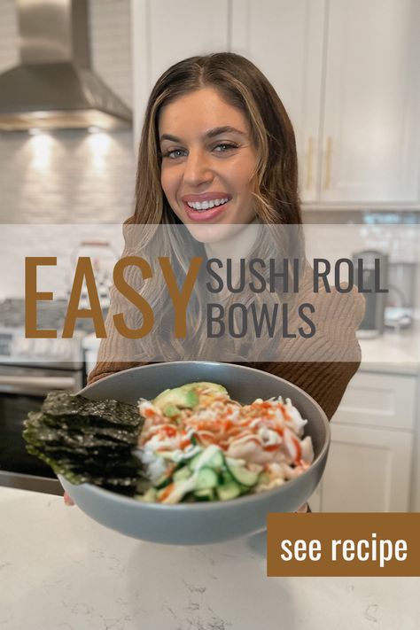 Craving sushi but don't have much time? Give this sushi roll bowls a try and you'll be surprised how quick and easy this is. You'll get as flavorful and as nutritious as the traditional one. See the full recipe here! Easy recipe, sushi roll bowl, dinner ideas, weeknight dinner Bowl Dinner Ideas, Sushi Roll Bowl, Dinner Ideas Weeknight, Easy Sushi Rolls, Easy Sushi, Sushi Roll, Healthy Clean Eating, Cheesy Chicken, Easy Food