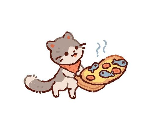 Doodles For Beginners, Cute Cat Doodles, Pizza Drawing, Cat Doodles, Cute Pizza, Pizza Art, Pizza Cat, Cat Doodle, 강아지 그림