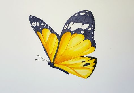 Yellow Butterfly Watercolor, Yellow Butterfly Drawing, Yellow Butterfly Painting, Moving Inspiration, Yellow Butterfly Tattoo, Butterfly Watercolor Painting, Painting Clipart, Monarch Butterflies Art, Butterfly Simple