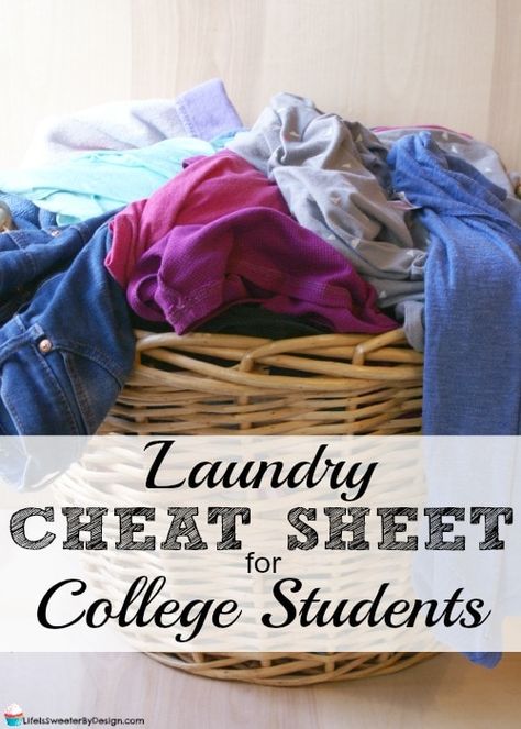 Laundry Cheat Sheet for College Students - Life is Sweeter By Design Laundry Cheat Sheet, College Dorm Diy, College Laundry, College Printables, Housekeeping Ideas, Dorm Tips, Dorm Laundry, Laundry Tips And Tricks, Laundry Gifts