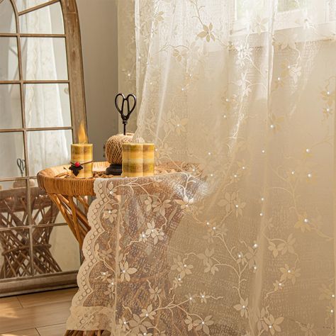 PRICES MAY VARY. SPARKLING LACE DESIGN - Elevate Your Decor. Transform any room with Ivory Lace tier Curtains, featuring a vine floral pattern adorned with pearls for a shimmering effect. LIGHT FILTRATION & PRIVACY - Balance Light & Seclusion. Enjoy softened sunlight and privacy with our sheer, yet private sets of 2 lace curtains. Perfect for creating a serene ambiance in kitchens, bathrooms and bedroom. Experience the perfect blend of light and privacy. DECORATIVE SCALLOPED EDGES - Add A Touch Victorian Room Decor Bedroom, Vintage Lace Curtains Bedroom, Doily Curtains, Lace Curtains Bedroom, Victorian Room Decor, Light Academia Bedroom, Lace Bedroom, Canopy Decor, Pearls Decor