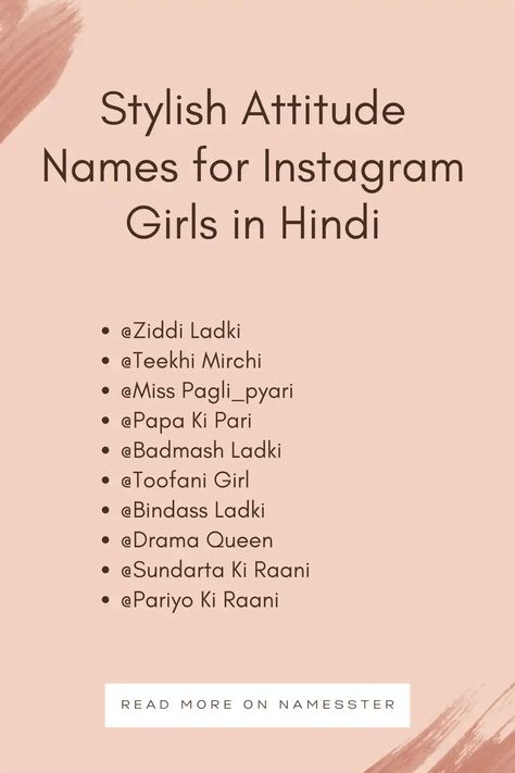 Stylish Attitude Names for Instagram Girls in Hindi Hindi Usernames For Instagram, Instagram Id Name For Girl Unique, Attitude Username For Instagram, User Name For Instagram For Girls, Asthetic Username For Girls Ideas, Aesthetic Usernames For Girls Instagram, Usernames For Instagram, Instagram Names, Name For Instagram