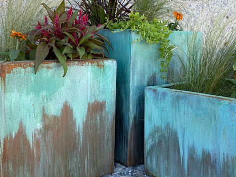 Patio Deck Decor, Metal Trough Planter, Outdoor Planter Boxes, Large Outdoor Planters, Deck Decor, Metal Planter Boxes, Trough Planters, Fiberglass Planters, Copper Planters