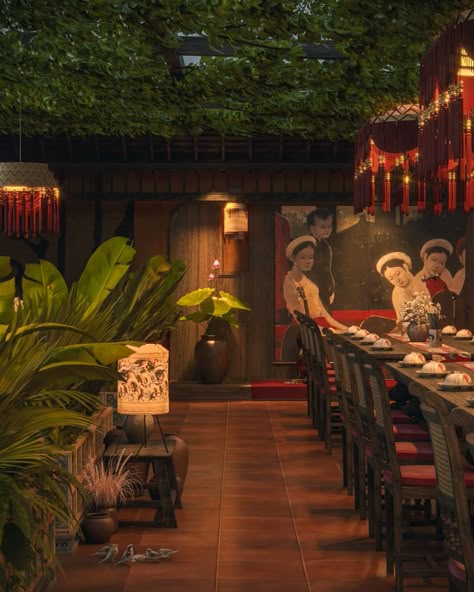 Chinese Shop Design, Thai Restaurant Design Interiors, Indonesian Restaurant Interior, Filipino Restaurant Interior Design, Vietnamese Interior Design, Vietnamese Restaurant Design, French Colonial Interior, Traditional Chinese Restaurant, Thai Restaurant Interior