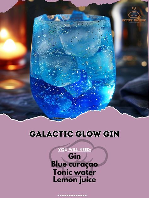 🌌 Explore the cosmos with Galactic Glow Gin! 🌠🍸 #GalacticGlow #CosmicCocktail Galactic Glow Gin Ingredients: Gin (2 oz) Blue curaçao (0.5 oz) Tonic water (top up) Lemon juice (0.5 oz) Edible glitter (a pinch) Ice Instructions: Combine gin, blue curaçao, and lemon juice in a glass. Add ice and top with tonic water. Sprinkle edible glitter for a cosmic effect. 🌟 Sparkle with every sip and explore the galaxy of flavors! #GinLovers #CosmicDrinks #CocktailHour Alien Drinks Alcohol, Space Themed Drinks, Blue Signature Drinks, Magical Cocktails, Extravagant Cocktails, Fantasy Drinks, Gin Ingredients, Sparkling Cocktails, Sparkling Cocktail