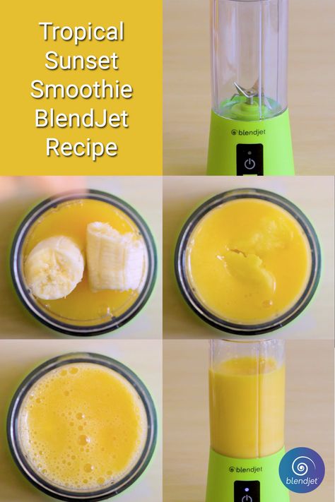 This TROPICAL SUNSET SMOOTHIE #BlendJetRecipe is both delicious and full of vitamin C, so bled up this simple smoothie with your #BlendJet Portable Blender. Blend Jet Juice Recipes, Blender Jet Recipes Healthy, Mini Blender Smoothie Recipes, Blendjet Recipes Smoothies Easy, Portable Smoothie Blender Recipes, Recipes For Portable Blender, Blender Jet Smoothie Recipes, Mini Blender Recipes, Personal Blender Smoothie Recipes