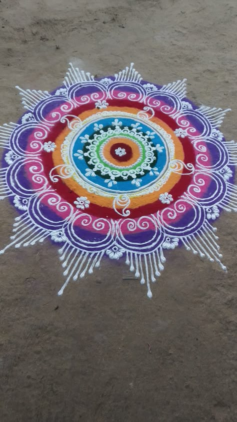 Bathukamma Rangoli Designs, Dev Uthani Gyaras Rangoli Design, Rangoli Designs Latest Big Size, Rangoli Designs For College Events, Half Round Rangoli Designs, Mugulu Designs Latest With Colours, Rangoli Designs Colourful, Sanskar Bharti Rangoli Designs Simple, Diwali Rongali