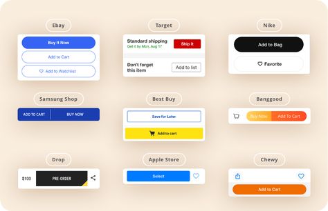 Different CTAs for different user stages covers different user stages in the customer journey. Ebay has “Save”, “Add to cart”, and “Buy now” buttons. “Buy now” is great for when you want to buy one item immediately. Yet, “Save” is better when you’re waiting for a sale or comparing products. “Add to cart” makes sense when you’re shopping for a handful of items at once. Having only a “Buy now” button when a user isn’t quite ready to buy, may not address the nuance of their shopping behavior. Button Website, Add To Cart Button, Ui Buttons, Mobile App Design Inspiration, Ui Patterns, Pricing Table, Customer Journey, App Design Inspiration, Competitor Analysis