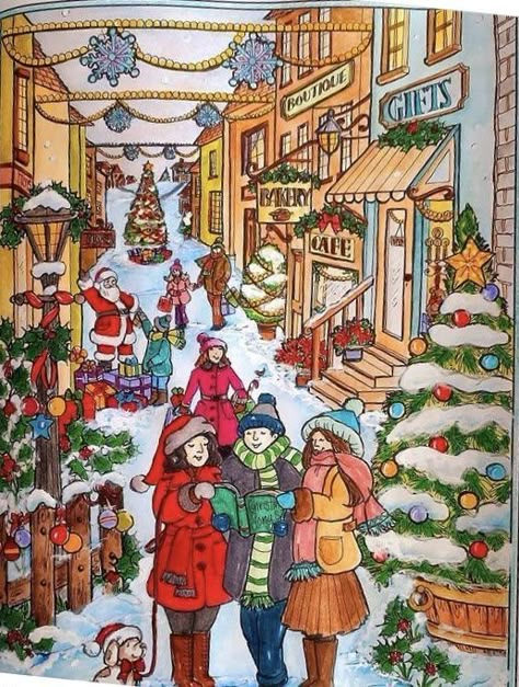 Beautiful Scenery Drawing, Village Drawing, Colored Pencil Drawing Techniques, Teresa Goodridge, Creative Haven Coloring Books, Harry Potter Poster, Drawing Competition, Christmas Scenery, Christmas Coloring Books