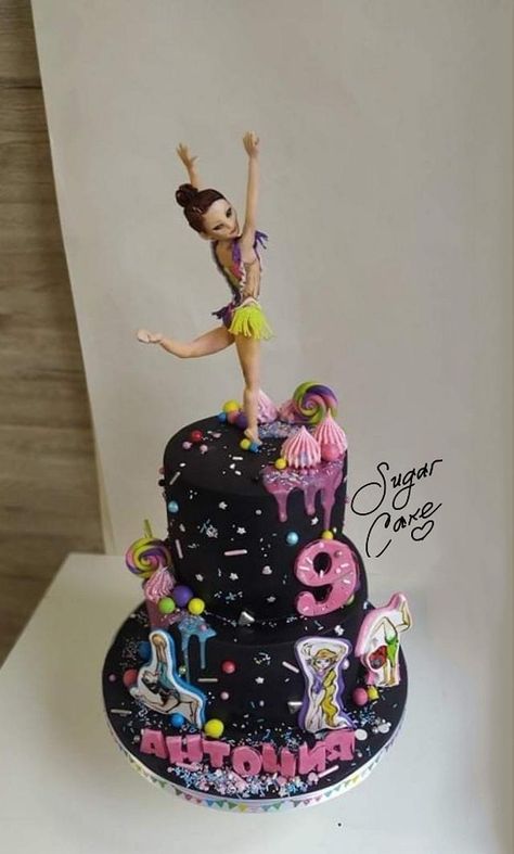 Cake 8th Birthday Girl, Cakes For 9th Birthday Girl, Gymnastic Cake, Gymnastics Birthday Cakes, Gymnastics Cake, Gymnastics Cakes, Dance Cakes, Gymnastics Birthday, Meringue Kisses