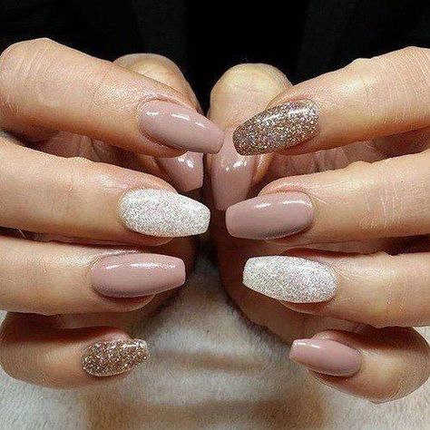 Classy and easy,brown and nude #nail #nailart #glitter #womentriangle Cute Easy Nail Designs, Gel Pedicure, Cute Simple Nails, Gel Nail Design, Winged Liner, Winter Nail, Beautiful Nail Designs, Gorgeous Nails, Love Nails