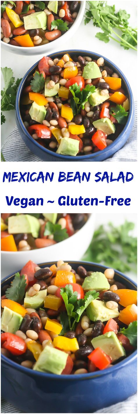 Mexican Bean Salad {Vegan, Gluten-Free, Grain-Free} Vegan Bean Salad, Mexican Bean Salad, 3 Bean Salad, Taco Side Dishes, Three Bean Salad, High Protein Vegan Recipes, Gluten Free Sides Dishes, Vegan Salad, Bean Salad