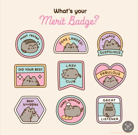 Pusheen Comics, Pusheen Stuff, Pusheen Stickers, Pusheen The Cat, Pusheen Cute, Purple Night, Pusheen Cat, Merit Badge, Cute Animal Drawings Kawaii