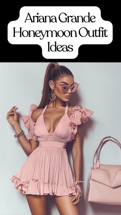 Ariana Grande-inspired honeymoon outfit with chic dresses and stylish airport looks for a confident and effortless fashion. Honeymoon Outfit Ideas, Honeymoon Wardrobe, Honeymoon Dress, Timeless Outfits, Honeymoon Outfits, Effortless Fashion, Romantic Getaway, Chic Dresses, Iconic Style