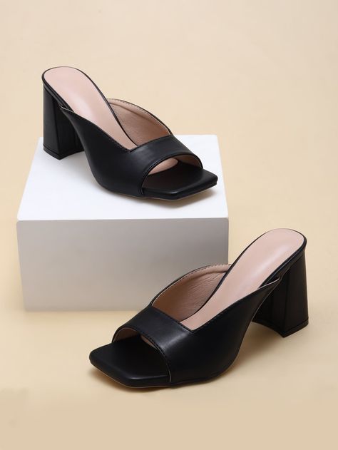 Black Elegant Collar Plain Mules Embellished Women Shoes Trendy Cheap Mules For Formal Occasions, Evening Shoes Chunky, Cheap Formal Mules For Women, Cheap Trendy Black Mules, Cheap Trendy Mules With Padded Heel, Dressy Sandals Chunky, Cheap Casual Block Heel Mules, Cheap High Heel Mules, Affordable Chic Low Heel Mules