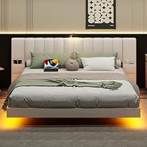 Headboard Led Lights, Bed Frame Full Size, Bed Frame Full, Floating Bed Frame, Bedroom Ideas Aesthetic, Cama King Size, Wooden Bed Design, Full Size Bed Frame, Floating Bed