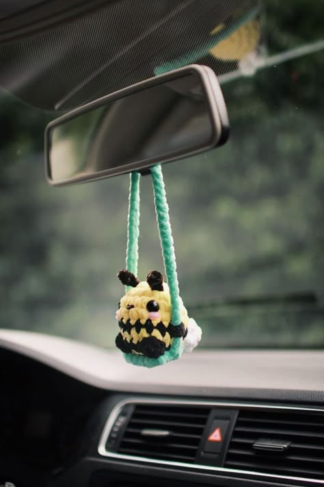 Bee On A Swing Crochet PDF Pattern | Crochet Car Hanger | Amigurumi Car Decoration | Crochet Bug | Crochet Car Charm | DIY | Mirror Hanger | free crochet toy patterns amigurumi teddy bears #freecrochettoypatternsamigurumiteddybears #crochet #crochettoy #crochetpattern #crochetpatterns 1.1036 Rearview Mirror Crochet Patterns, Crochet Review Mirror Hanger, Begging Crochet, Rear View Mirror Crochet Pattern Free, Cute Crochet Items, Crochet Car Mirror Hanging Pattern Free, Crochet Car Hanger Free Pattern, Crochet Items That Sell Well, Crochet Free Patterns Amigurumi